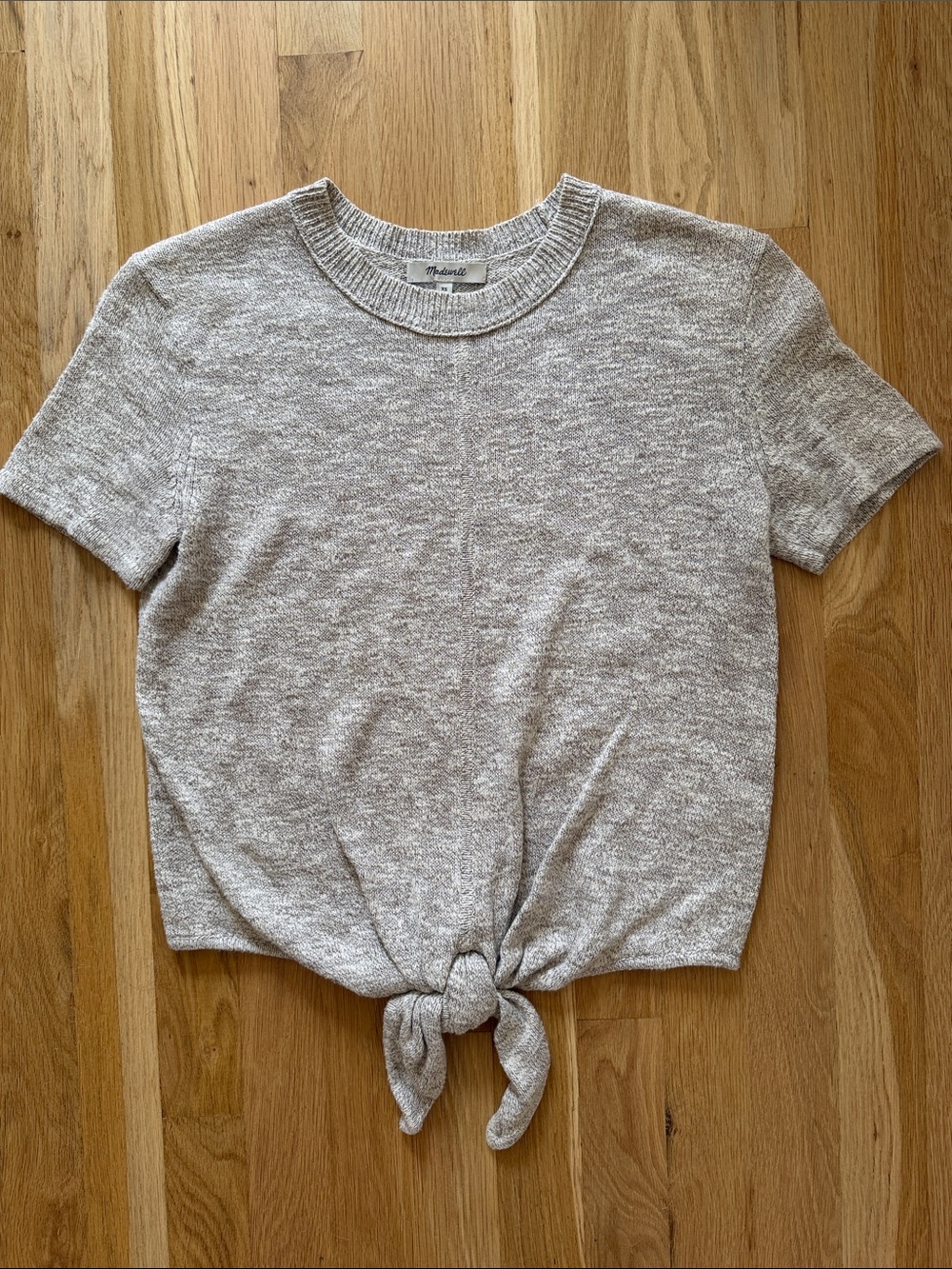 Madewell Heather Taupe Short Sleeve Knit Tie-Front Top